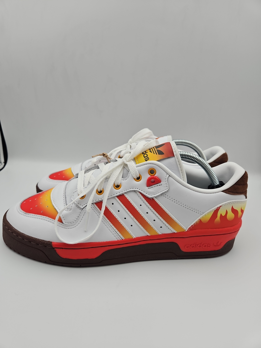 Adidas White Leather Flames Court Sneakers - Red Orange Gradient